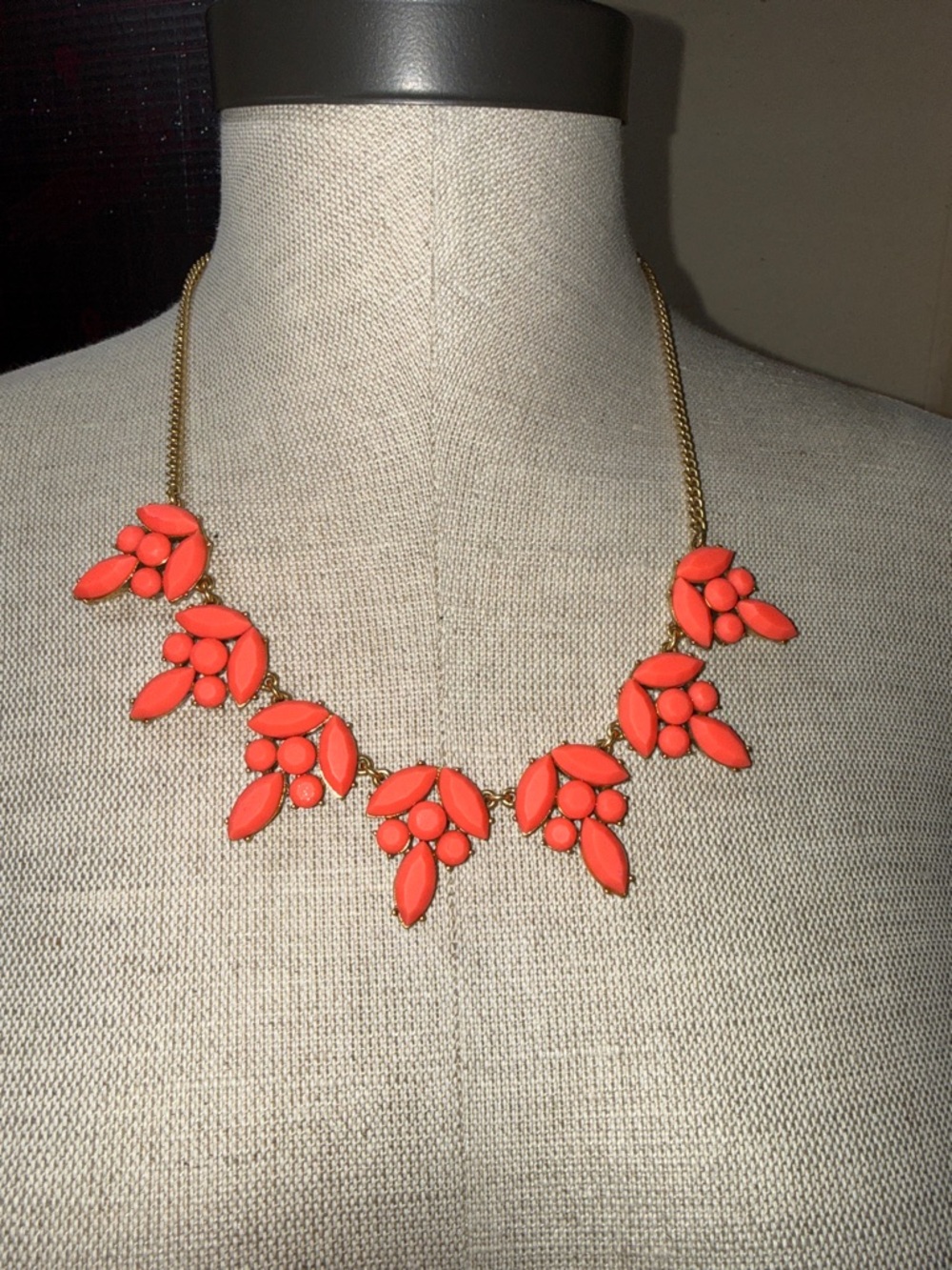 J. Crew Coral Floral Bib Necklace with Gold Chain